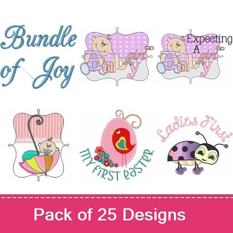 Baby & Spring Embroidery Bundle – Bundle of Joy, My First Easter, Umbrella with Flowers & More (25 Designs)