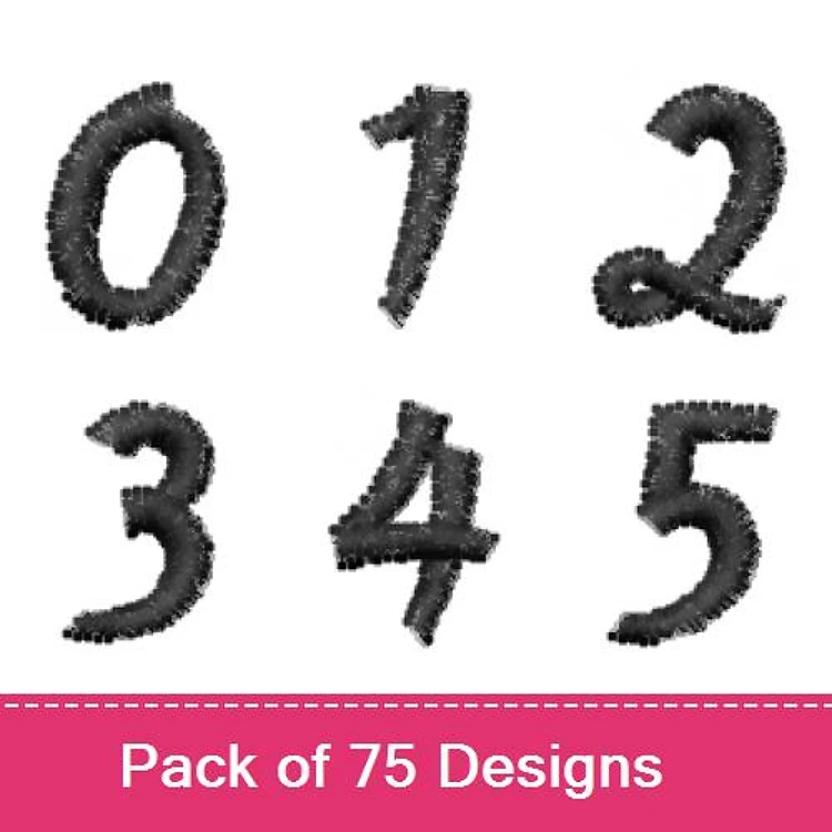 Fabric Numbers Embroidery Designs Bundle – 0, 1, 2, 3, 4, 5 & More (75 Designs)