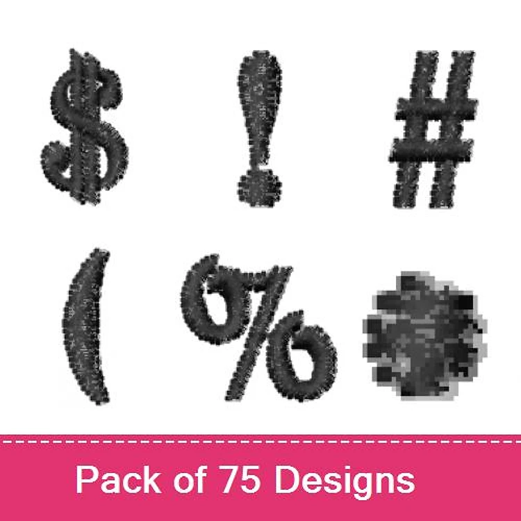 Punctuation & Symbols Embroidery Designs Bundle – Dollar Sign, Exclamation Mark, Hash Symbol & More (75 Designs)