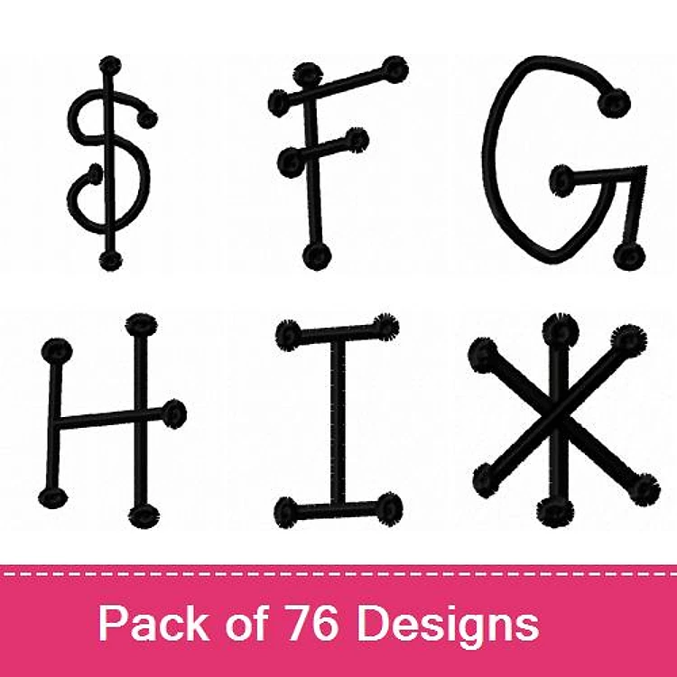 Dot Font Characters Embroidery Designs Bundle – Dollar Sign, F Letter, G Letter, H Letter, I Letter, X Letter & More (76 Designs)