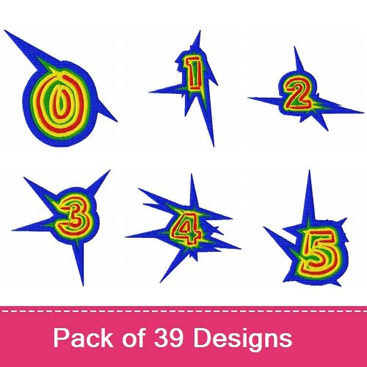 Funky Number Embroidery Designs Bundle – Funky Number 0, Funky Number 1, Funky Number 2 & More (39 Designs)