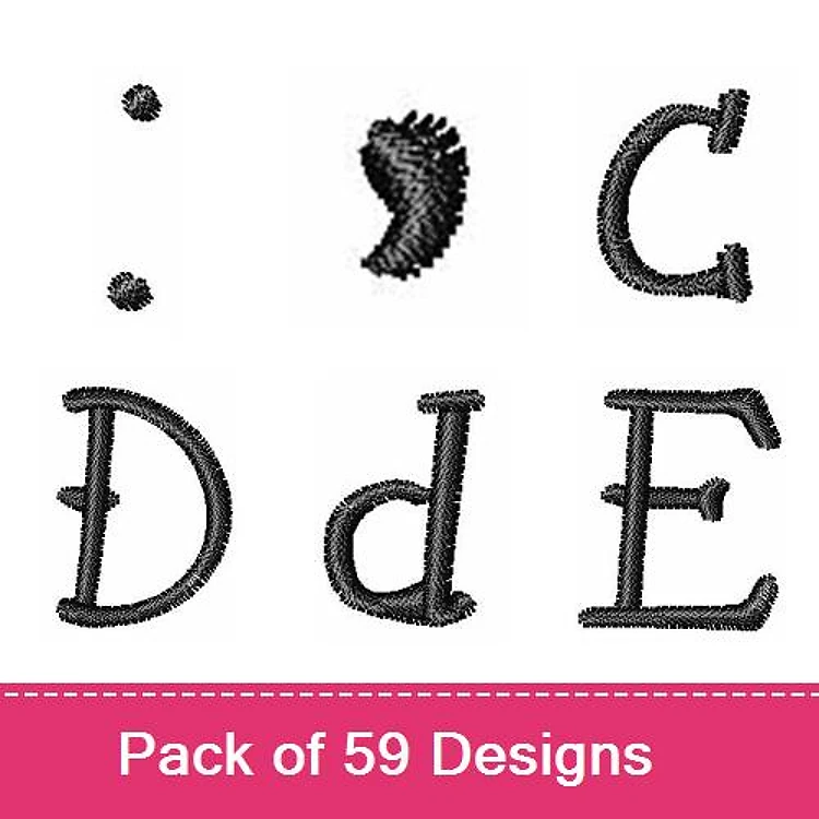 Alphabet Characters Embroidery Designs Bundle – C, D, E, comma, colon & More (59 Designs)