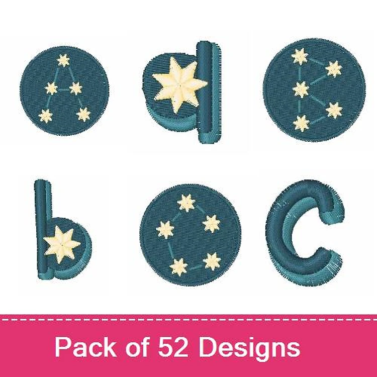 Applique Alphabet Stars Embroidery Bundle – Star A, Star B, Star C, Star D, Star E & More (52 Designs)