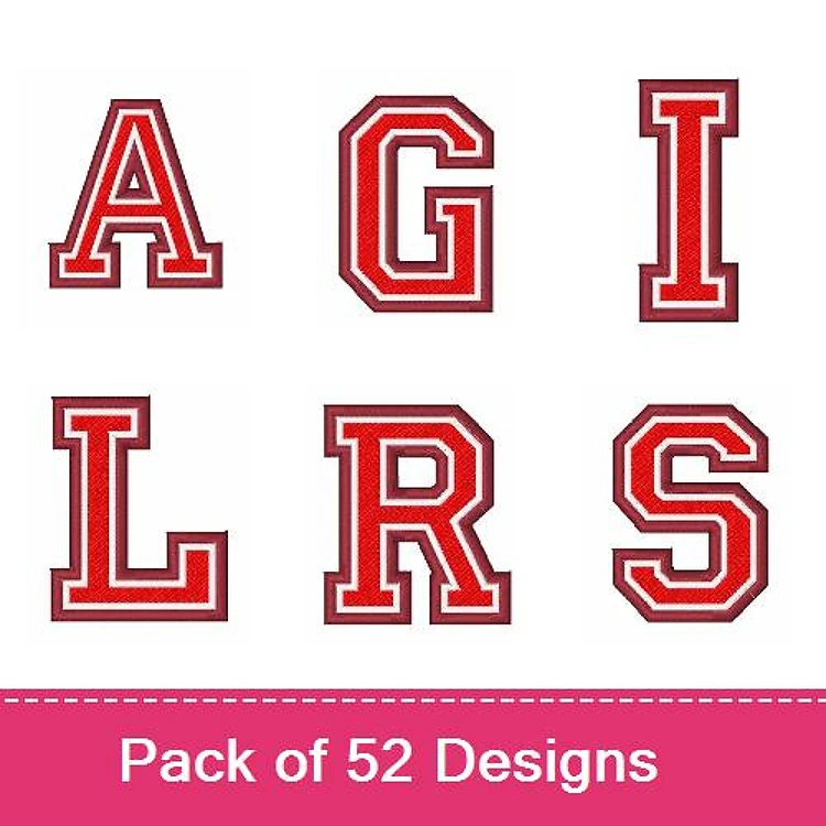 Block Letters Embroidery Designs Bundle – A, G, I, L, R, S & More (52 Designs)