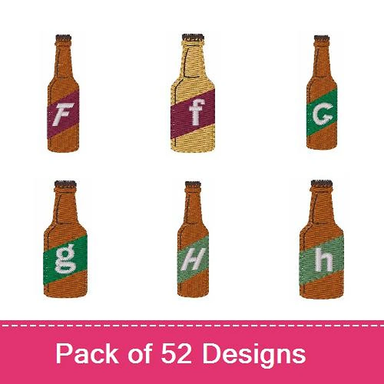 Beer Bottle Embroidery Designs Bundle – Beer Bottle with F, Beer Bottle with G, Beer Bottle with H & More (52 Designs)