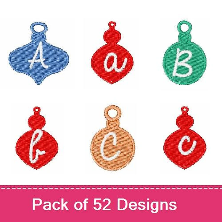 Key Fob Ornamental Embroidery Designs Bundle – Blue Ornament with A, Red Ornament with a, Green Ornament with B & More (52 Designs)