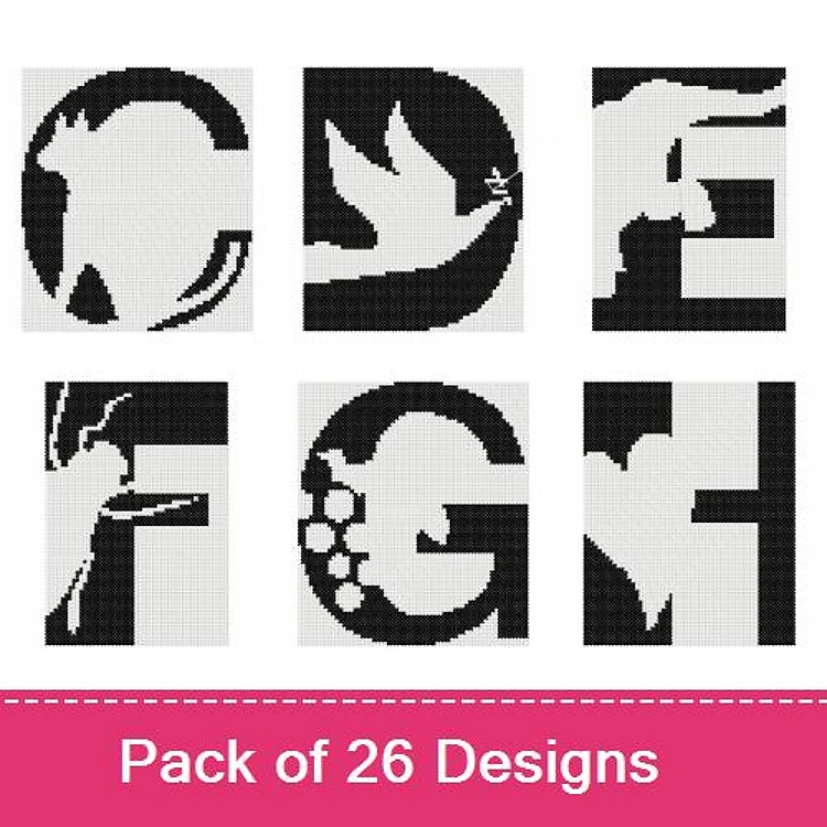 Alphabet with Animal Silhouettes Embroidery Designs Bundle – O with Bird, D with Animal, E with Fish & More (26 Designs)