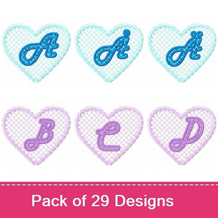 Applique Valentine-Themed Alphabet Embroidery Bundle – Heart with A, Heart with B, Heart with C & More (29 Designs)