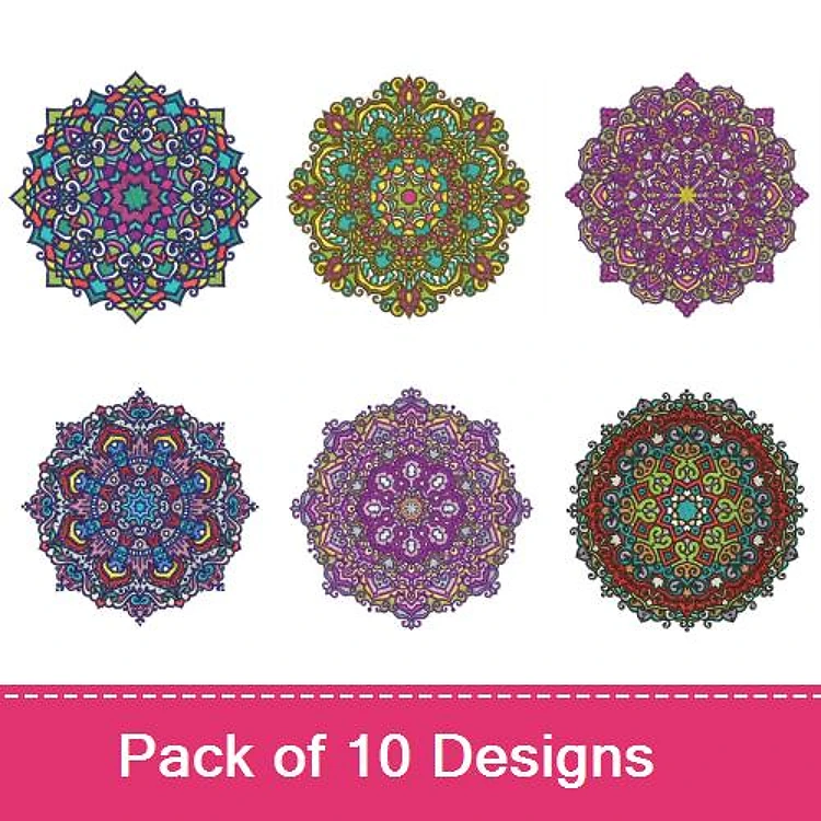Mandala Patterns Embroidery Designs Bundle – Colorful Mandala 1, Colorful Mandala 2, Colorful Mandala 3 & More (10 Designs)