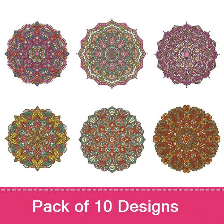 Colorful Mandala Embroidery Designs Bundle – Floral Mandala 1, Floral Mandala 2, Geometric Mandala 1 & More (10 Designs)