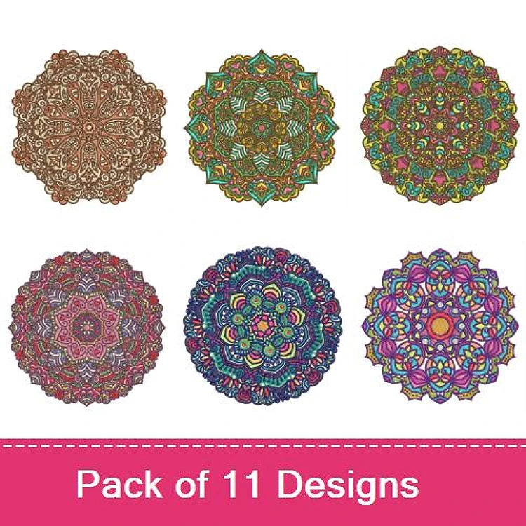 Mandalas & Floral Patterns Embroidery Designs Bundle – Colorful Mandala 1, Mosaic Floral Design 1, & More (11 Designs)