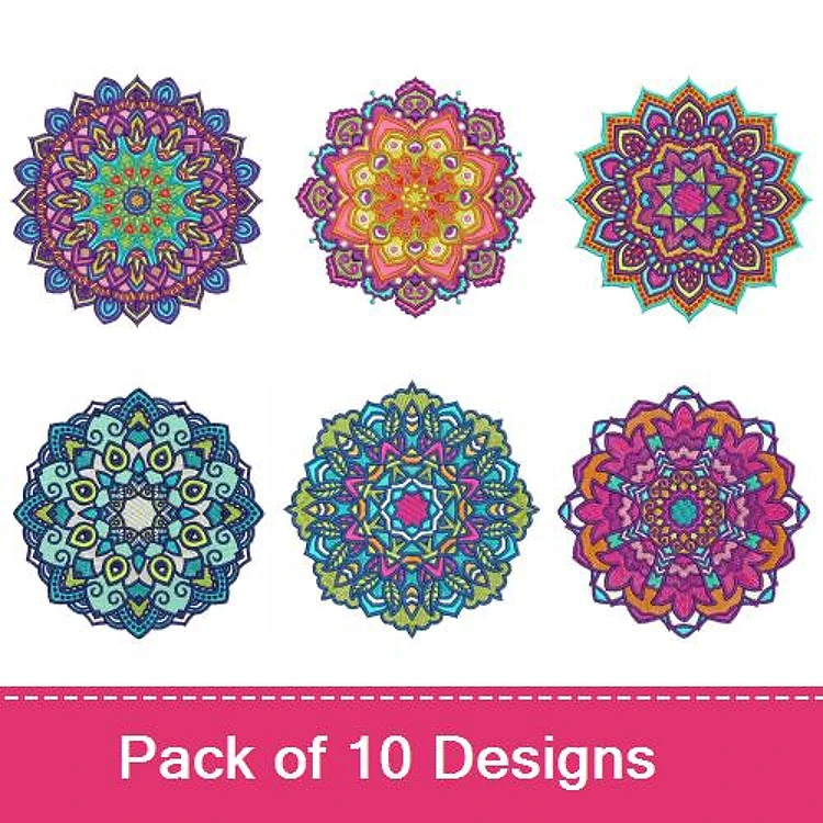 Colorful Mandalas Embroidery Designs Bundle – Floral Patterns, Geometric Designs, Swirls & More (10 Designs)