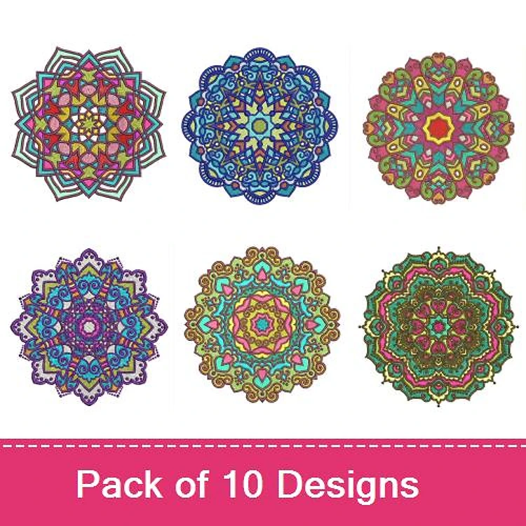 Colorful Mandala Embroidery Designs Bundle – Colorful Mandala Design 1, Colorful Mandala Design 2, Colorful Mandala Design 3 & More (10 Designs)