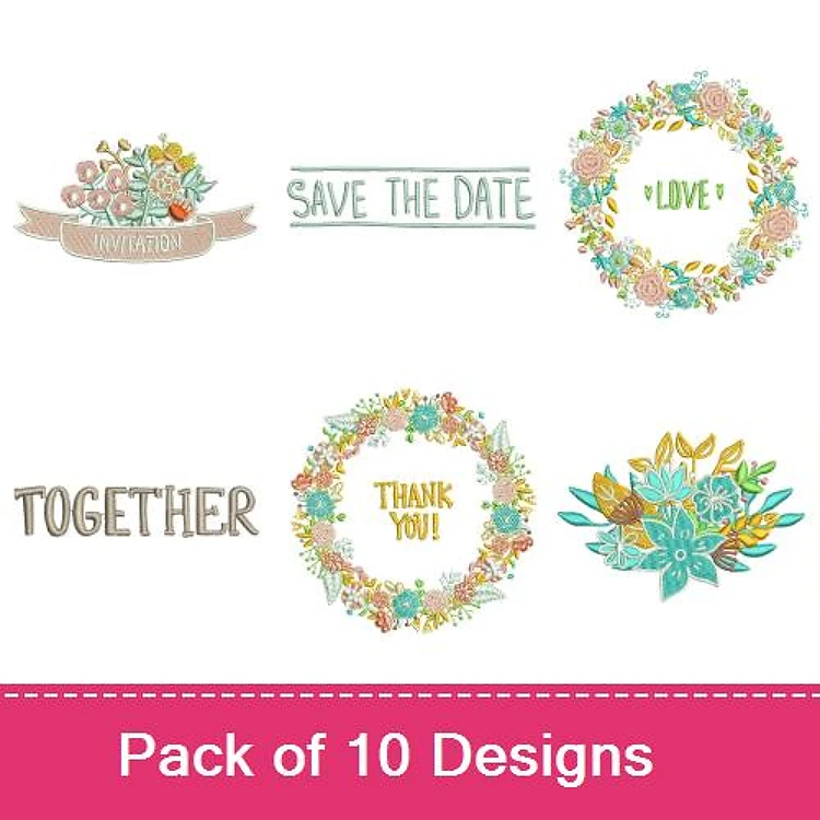 Floral and Event Wreaths Embroidery Designs Bundle – Invitation Wreath, Save the Date Wreath, Love Wreath & More (10 Designs)
