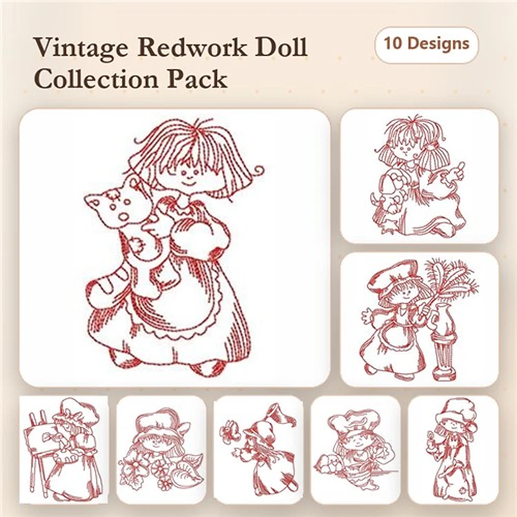 Girl Character Embroidery Bundle – Crafting and Gardening Themes (10 Designs)