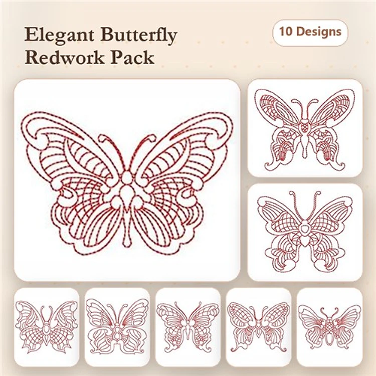 Redwork Elegant Butterfly Embroidery Designs Bundle – Butterfly Design 1, Butterfly Design 2, Butterfly Design 3 & More (10 Designs)
