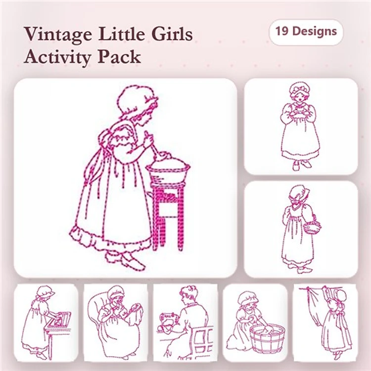 Vintage Girl Embroidery Bundle – Charming Scenes (19 Designs)