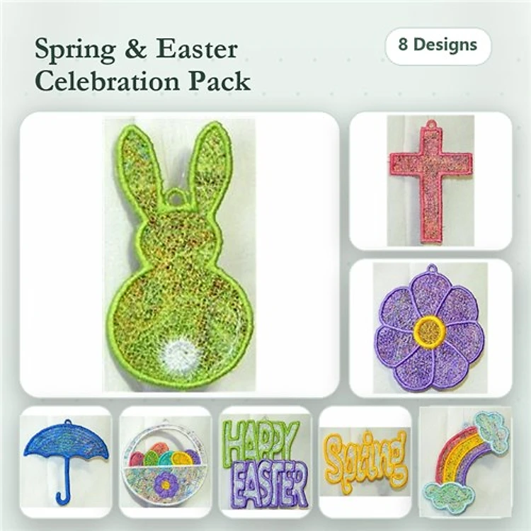 FSL Spring & Easter Embroidery Designs Bundle – Bunny, Cross, Flower & More (8 Designs)