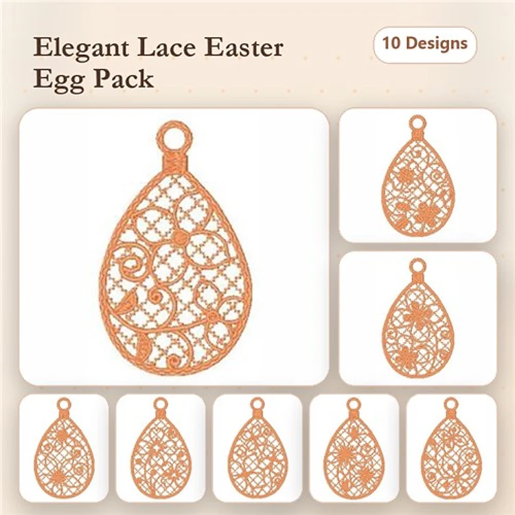 FSL Lace Easter Egg Embroidery Designs Bundle – Intricate Egg Patterns & More (10 Designs)