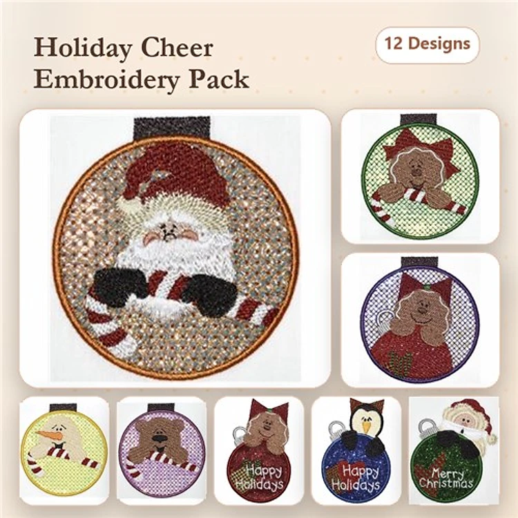 ITH Holiday Key Fobs Embroidery Designs Bundle – Santa, Dog, Woman with Candy Cane & More (12 Designs)