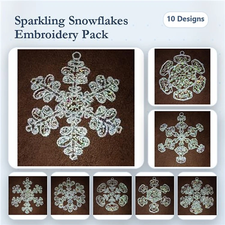 FSL Snowflake Ornaments Embroidery Bundle – Floral Design, Intricate Snowflake, Lace with Loops & More (10 Designs)