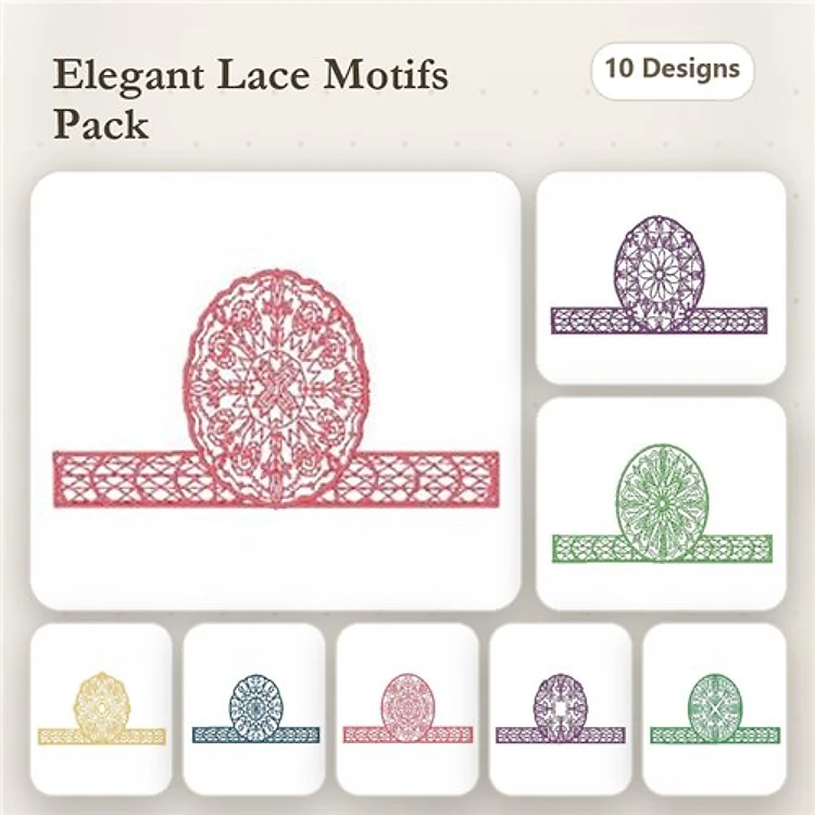FSL Decorative Lace Embroidery Designs Bundle – Lace Motif 1, Lace Motif 2, Lace Motif 3 & More (10 Designs)