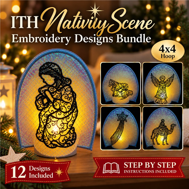ITH Nativity Scene Embroidery Designs Bundle – Mary, Joseph, Baby Jesus & More (12 Designs)