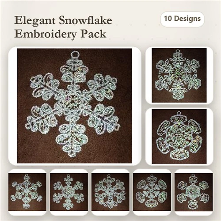 FSL Elegant Snowflakes Embroidery Bundle – Snowflake 1, Snowflake 2, Snowflake 3 & More (10 Designs)
