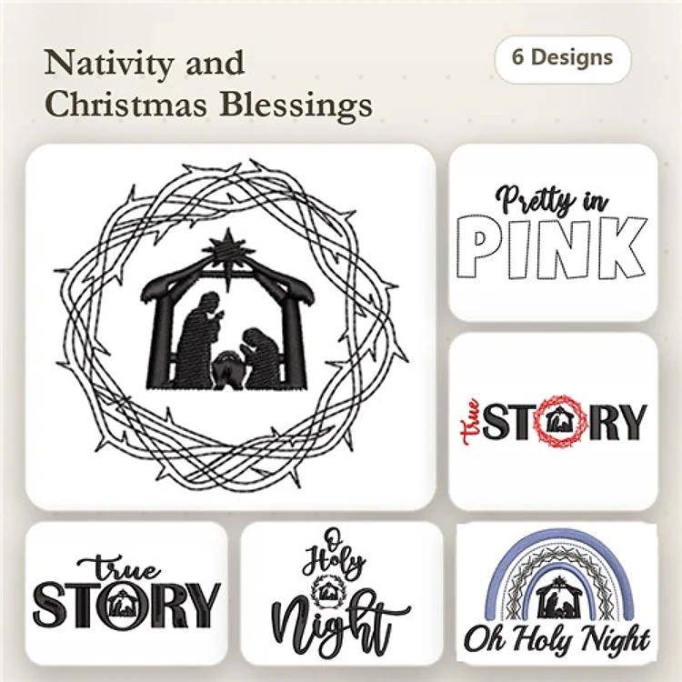 Nativity and Christmas Embroidery Designs Bundle – Nativity Scene, Holy Night, True Story & More (6 Designs)
