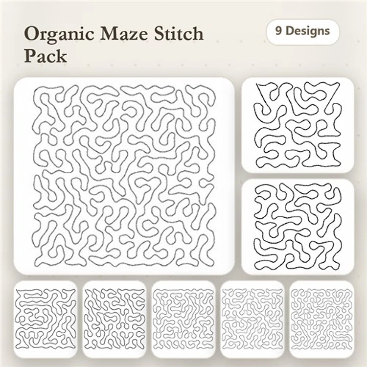 Organic Maze Stitch Embroidery Designs Bundle – Unique Flowing Lines & Curves (9 Designs)