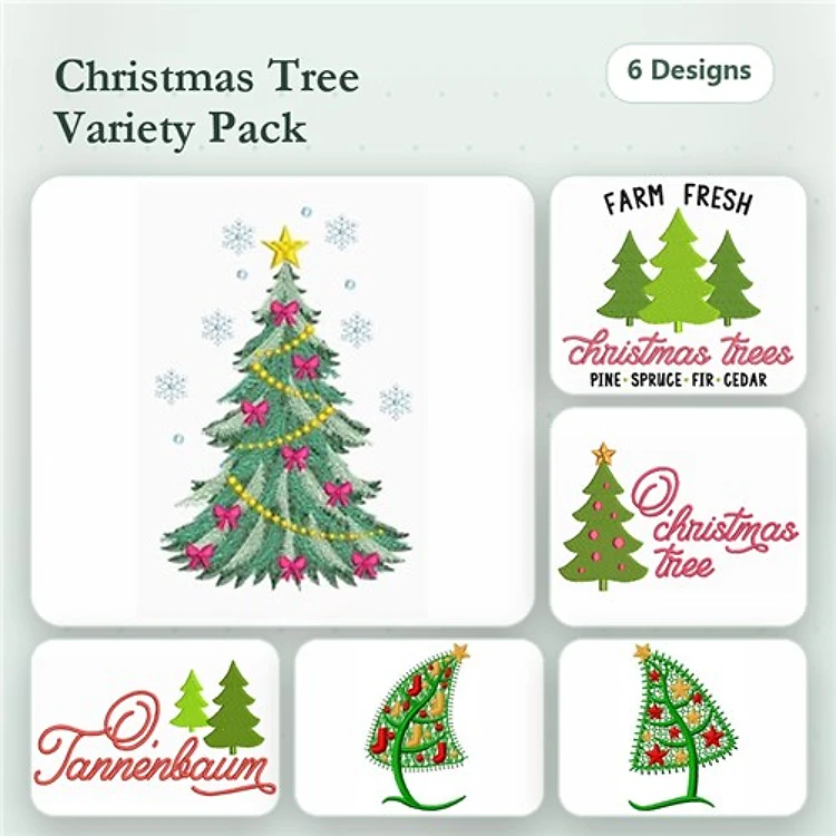 Christmas Tree Embroidery Designs Bundle – Decorated Tree, Farm Fresh Trees, O Christmas Tree & More (6 Designs)
