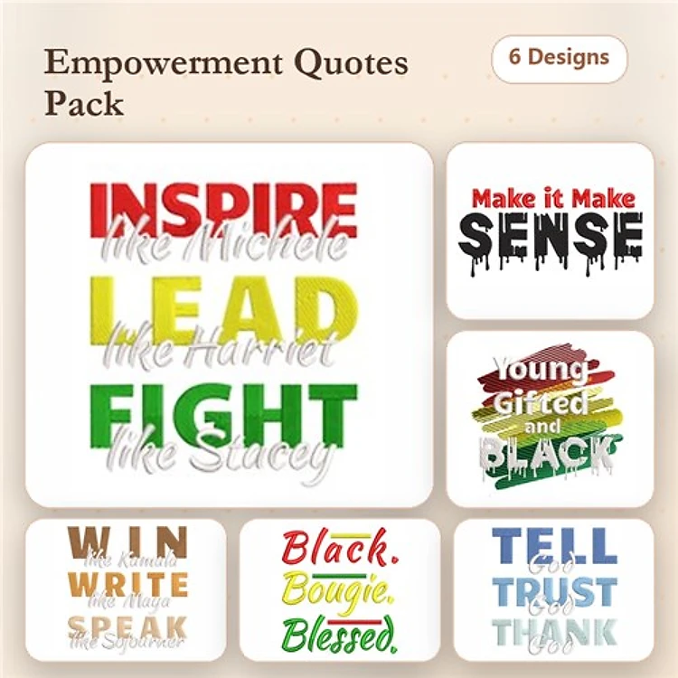Empowerment Quotes Embroidery Designs Bundle – Inspire, Lead, Fight & More (6 Designs)