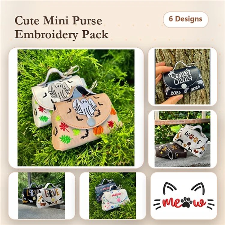 Dog & Cat Themed Purse Embroidery Bundle – Fun Designs (6 Designs)