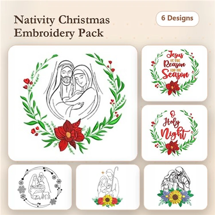 Nativity Christmas Embroidery Bundle – Mary & Joseph, Joyous Holiday Season, Holy Night & More (6 Designs)