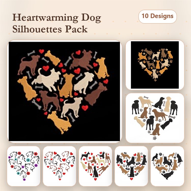 Dog Love Embroidery Designs Bundle – German Shepherd Heart, Labrador Heart, Puppy Heart & More (10 Designs)
