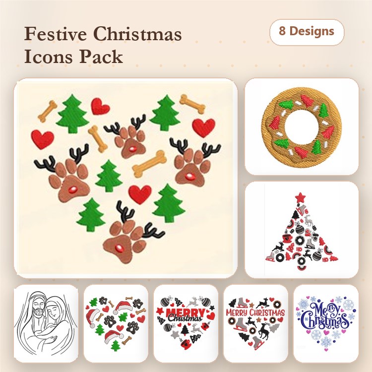Christmas Embroidery Bundle – Holiday Designs (8 Designs)