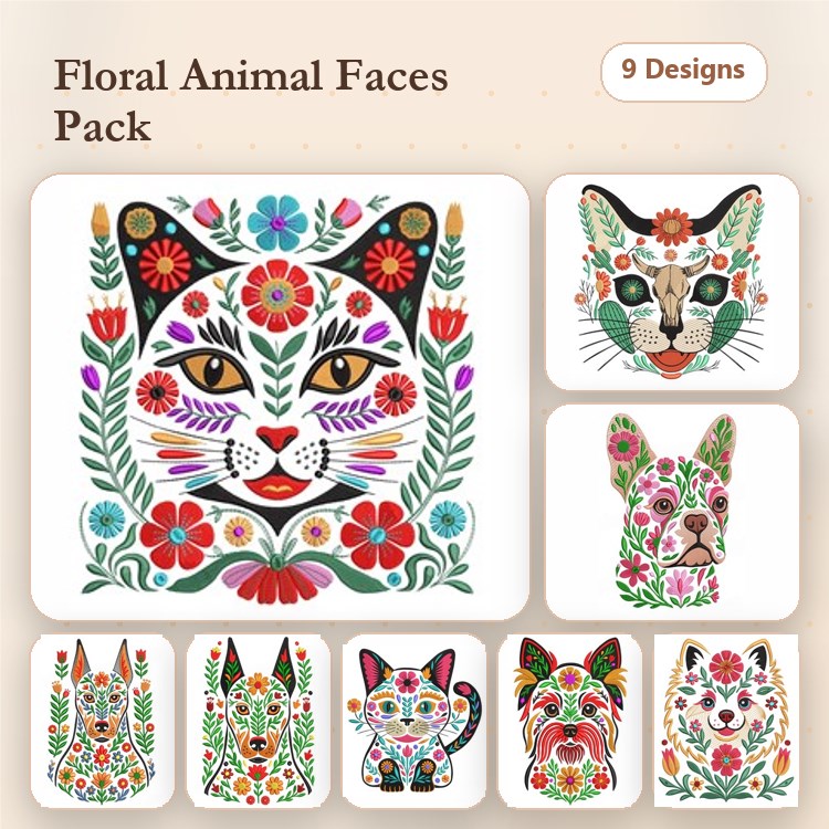 French Bulldog & Terrier Embroidery Bundle – Floral Animal Designs (9 Designs)