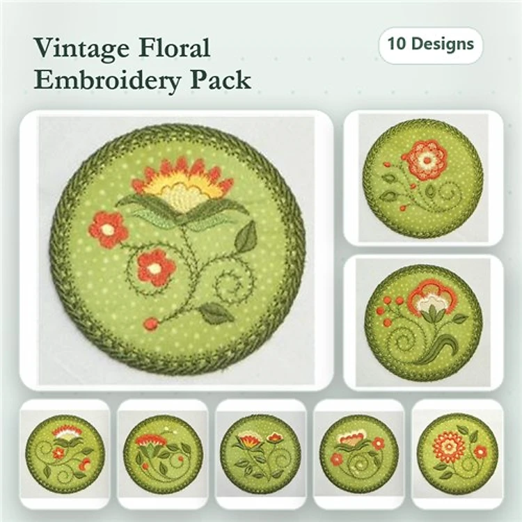 Floral Embroidery Designs Bundle – Vibrant Blooms, Petals, Blossoms & More (10 Designs)