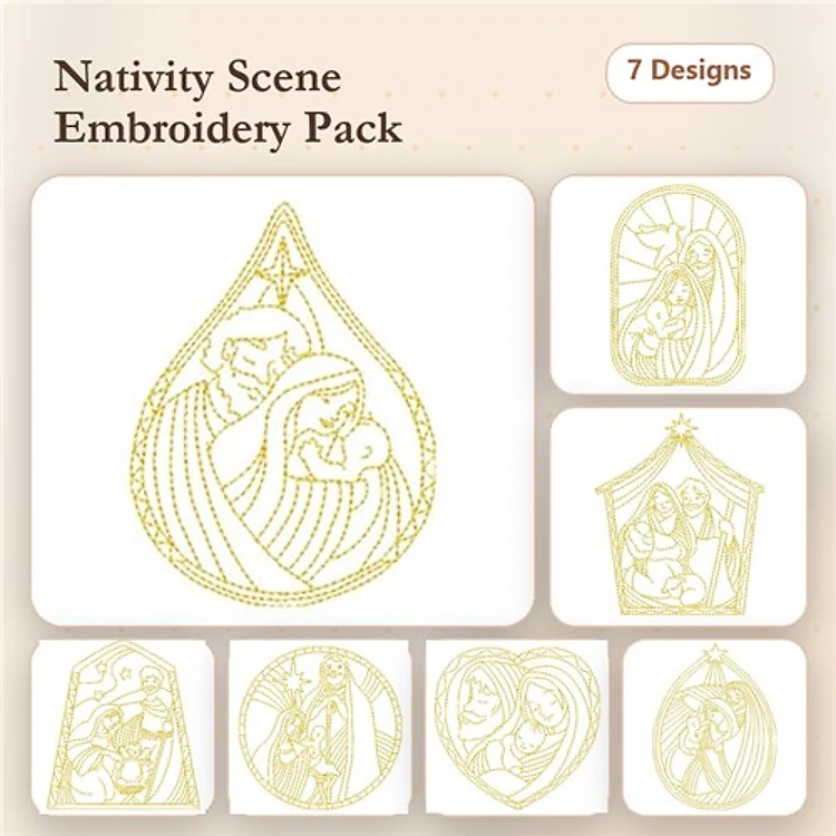Redwork Nativity Scene Embroidery Designs Bundle – Mary & Baby Jesus, Joseph with Baby Jesus & More (7 Designs)