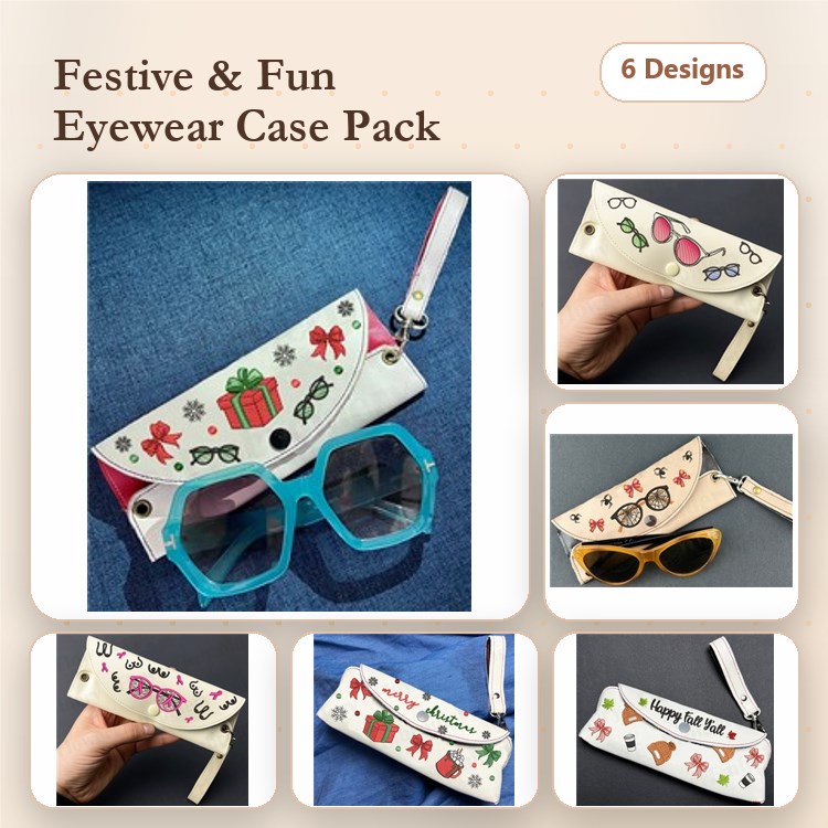 ITH Festive Eyewear Cases Embroidery Designs Bundle – Holiday Gift, Snowman, Santa & More (6 Designs)