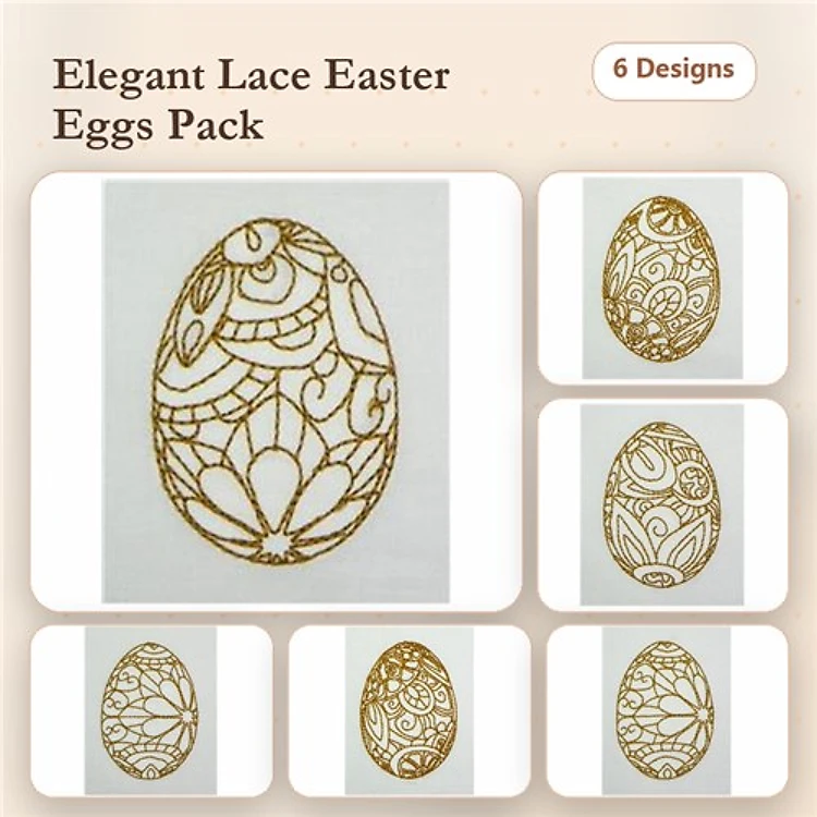 Redwork Easter Egg Embroidery Designs Bundle – Elegant Lace Easter Eggs 1-6 & More (6 Designs)
