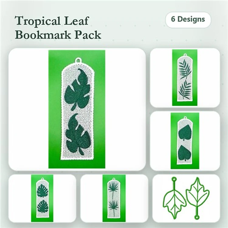 FSL Tropical Leaf Embroidery Bundle – Monstera Leaf Bookmark, Palm Leaf Bookmark, & More (6 Designs)