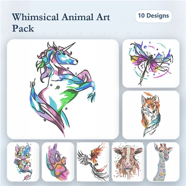 Dragonfly, Fox & Unicorn Embroidery Bundle – Animal Inspired Designs (10 Designs)