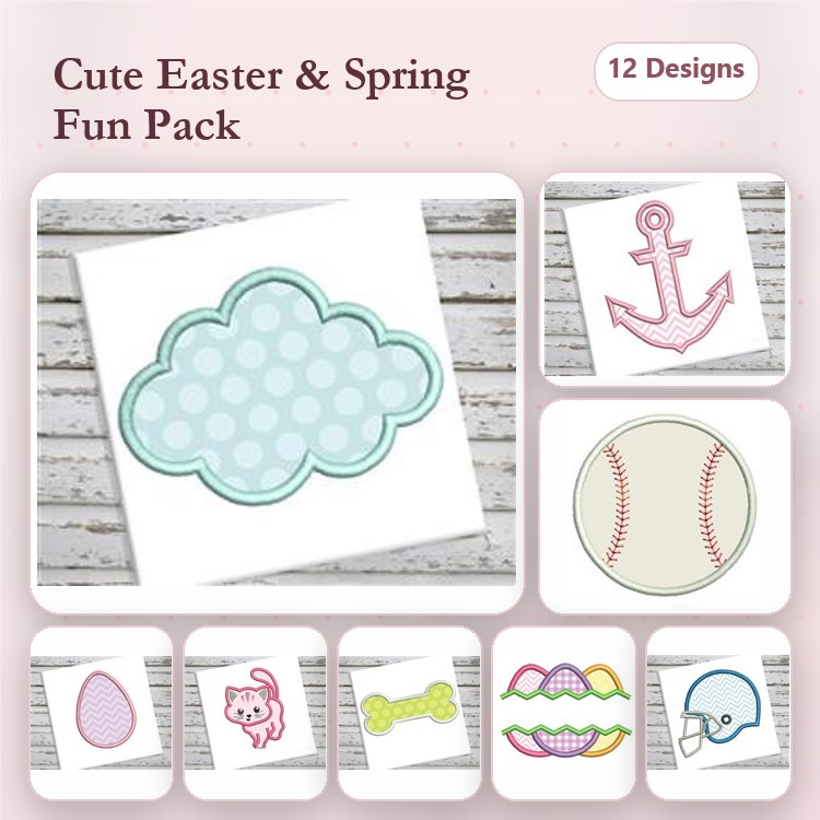 Applique Easter Embroidery Designs Bundle – Polka Dot Cloud, Easter Egg, Anchor & More (12 Designs)