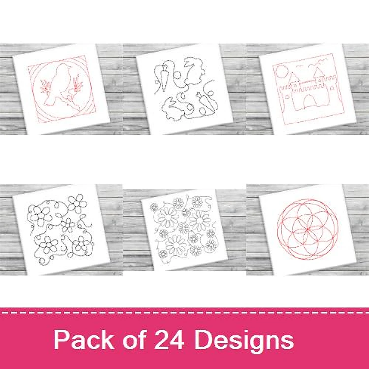 Redwork Outline Embroidery Designs Bundle – Bird, Octopus, Lion, Castle & More (24 Designs)