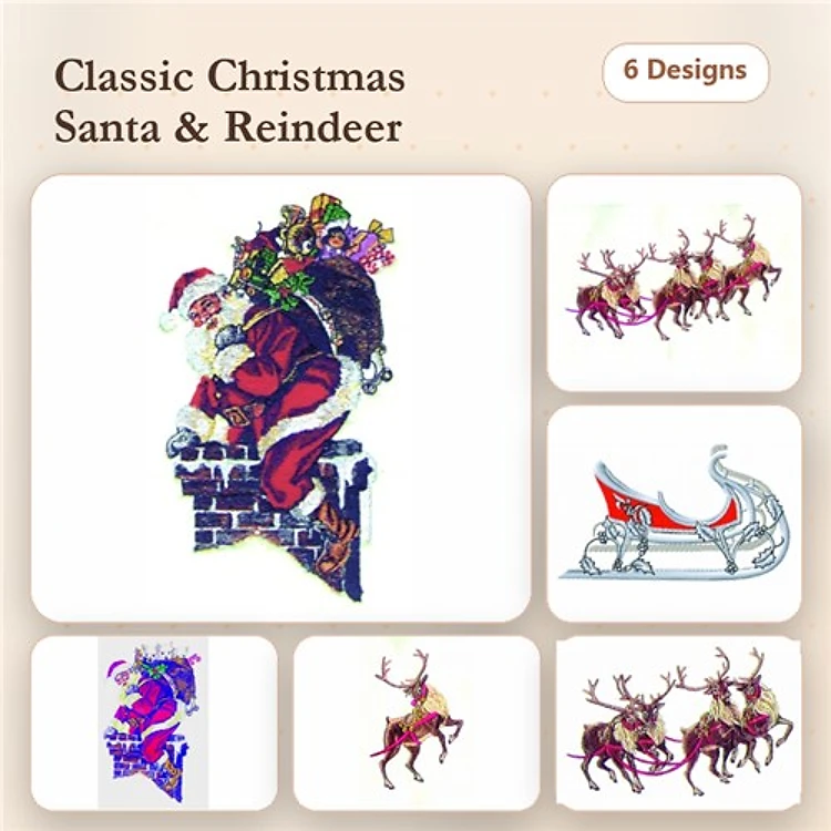 Reindeer & Sleigh Embroidery Bundle – Holiday Designs (7 Designs)