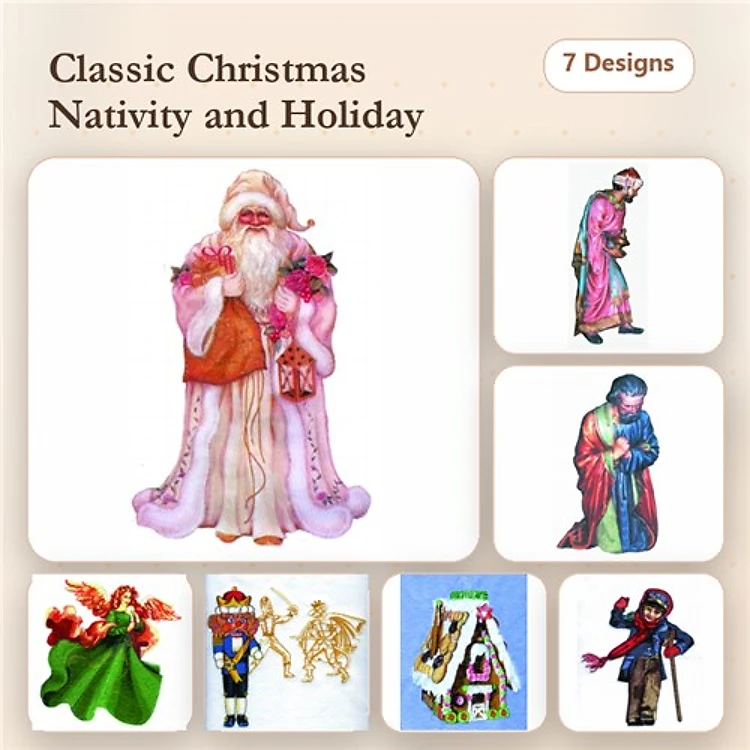 Christmas Nativity & Holiday Embroidery Bundle – Santa Claus, Nativity Scene, Christmas Angel & More (7 Designs)