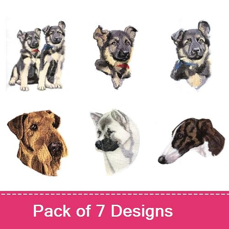 German Shepherd & Golden Retriever Embroidery Bundle – Dog Head Designs (7 Designs)