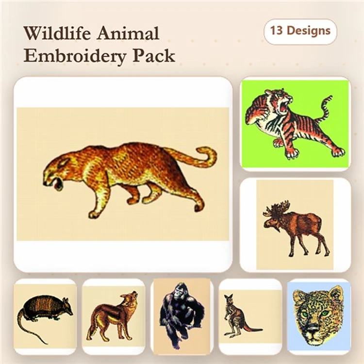 Wild Animal Embroidery Bundle – Moose, Armadillo & More (6 Designs)