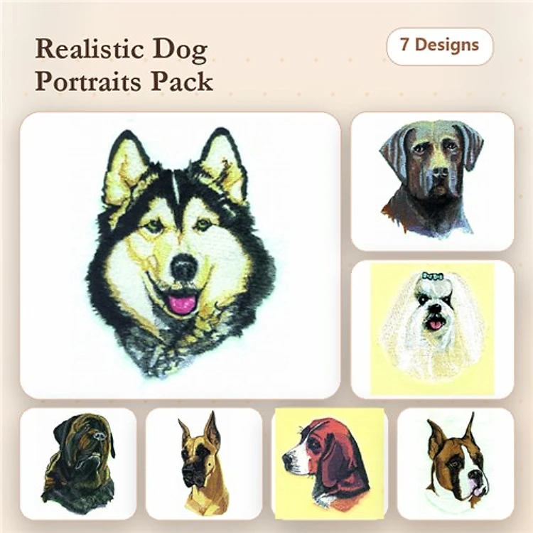 Dog Breed Embroidery Bundle – Great Dane, Maltese, Bullmastiff & More (7 Designs)